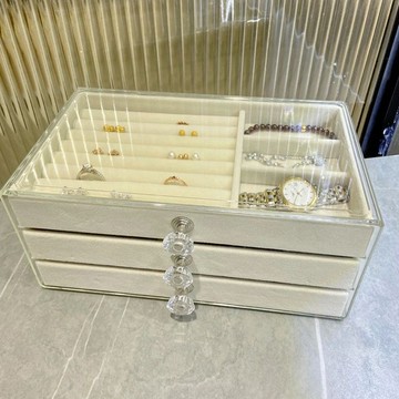 [新品]首飾收納盒防氧化耳環耳釘項鍊絨布亞克力高檔精緻飾品盒子神器