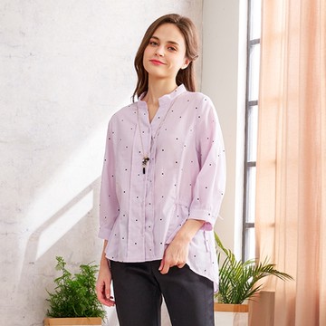 【CUMAR】立領開襟綁帶長袖上衣 藍 卡 紫 (魅力商品)