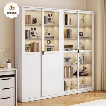 【臺灣公司 可打統編】免運 書架 鋼架書架 鋼制書柜客廳落地整面墻帶玻璃門防塵推拉門兒童高級感移門儲物柜 可開發票 全館八折 工廠現貨直銷 新品特價 y1172