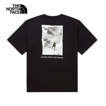 UE男款黑色純棉大尺寸山脈印花短袖T恤｜8GUBJK3