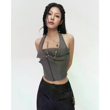 BADLIFE - BunnyHill DARI TOP｜灰色抓皺露背細肩帶背心 修身顯瘦 女款