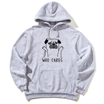 Who Cares Pug 前面圖案 帽T 中性版 灰色 巴哥 哈巴狗 動物 禮物