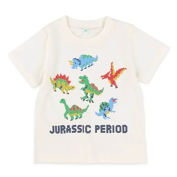 日本西松屋 - 圓點組成印花短袖上衣-恐龍-白