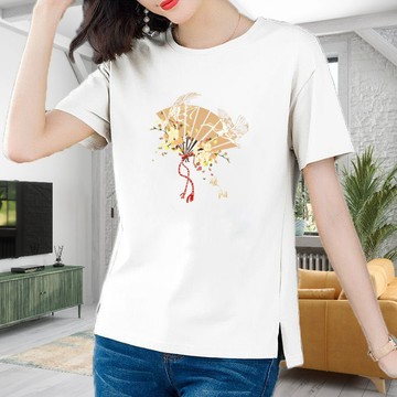 🥇韓系夏季新款圓領印花T恤寬松大碼短袖上衣女時尚簡約休閑穿搭韓版春夏裝打底衫休闲風穿搭上衣ins潮