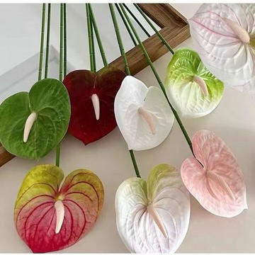 【台灣出貨】🌼手感紅掌鵝掌仿真花火鶴植物婚慶客廳花材婚禮裝飾假花插花花藝居家裝飾  仿真花 拍照道具 人造花