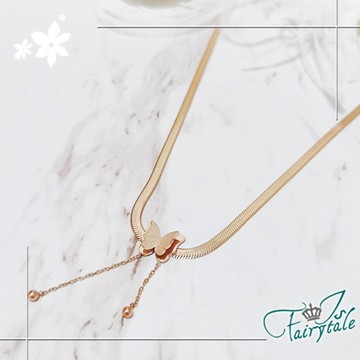 【伊飾童話】蝴蝶流蘇＊鈦鋼蛇紋鎖骨頸短鍊