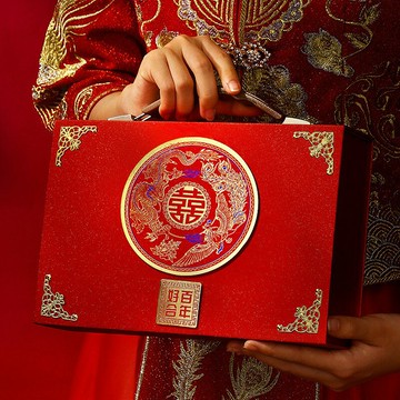 結婚陪嫁箱訂婚五金彩禮首飾盒禮金彩禮盒聘禮盒提親定親婚嫁套盒