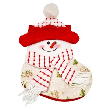毛球帽聖誕襪  32cm  雪人 白色 + 紅色  1雙