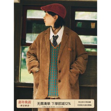 ASHITA STU明日商店 復古日系西裝上衣秋冬女寬松長袖燈芯絨外套