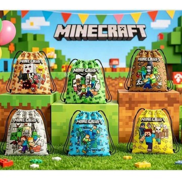 台灣出貨 麥塊 Minecraft 束口抽繩袋 學生收納袋 健身旅行 洗漱包 便攜背袋 生日回禮 禮品袋 補習通勤收納