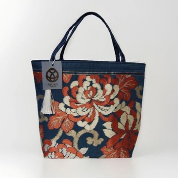 獨一無二100%絲質和服袋帶托特包 | 手工刺繡 | 日本藝術手提包