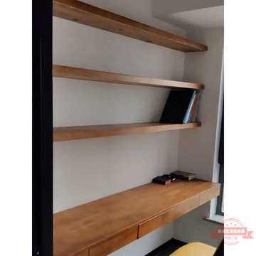 北歐實木一字板書桌書架組合壁掛墻上抽屜雙人電腦桌學習桌寫字臺