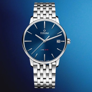 TITONI 梅花錶 LINE1919 系列 83919S-612 T10 經典紀念機械腕錶 藍面 40mm