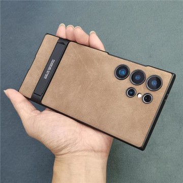 適用三星S24ultra手機殼凱旋支架新款超薄S23Ultra磨砂素皮套外Galaxy S24u全包防摔保護殼真皮高級防摔商務