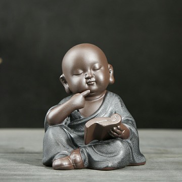 【米蘭精品】現貨+預購 茶寵茶具禪意手工茶具擺件汽車內飾居家擺件-紫砂陶黑金砂小和尚茶具配件4款74ml15