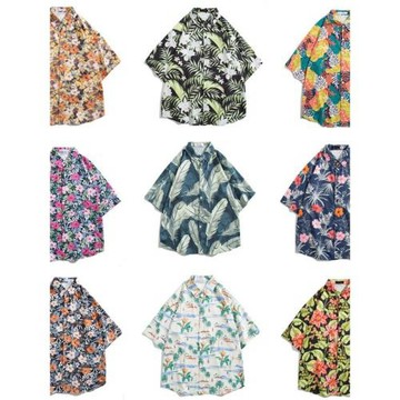 薄款新沙灘服三亞旅游冰絲港風襯衣夏威夷花襯衫島服男女短袖外套