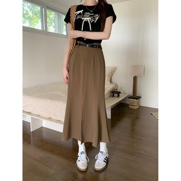 【🍒櫻桃大尺碼】大尺碼半身裙 開叉魚尾裙半身裙女A字裙中長款高腰包臀裙裙子長裙