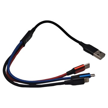 Cxin 宸欣 3合1快充充電線 鋁合金編織 30cm 行動電源適用 Type-C/for iPhone/Micro  黑色 + 藍色 + 紅色  1條
