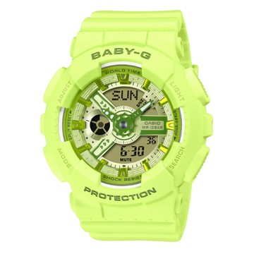 CASIO BABY-G 活力繽紛 Y2K時尚 亮麗黃綠 雙顯系列 BA-110YK-3A_43.4mm