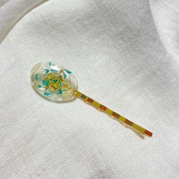 藍色花瓣髮夾 一字夾 原創 手作 乾燥花 日本樹脂 日系 透明