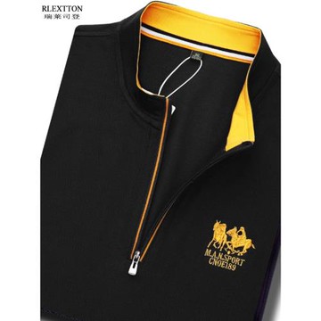 小立領半拉鏈短袖T恤男半袖POLO衫男裝絲光棉夏季高檔體恤上衣T薄