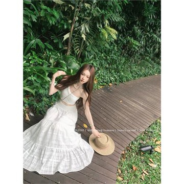 COOLLINE林子熙 Ciao Tuscany~ 白色度假風長裙套裝露肩純欲長裙