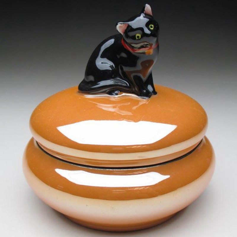 オールドノリタケ 黒猫フィギュア付 小物入れ パウダーボックス
