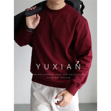 【安可拉紅】雙股重磅圣誕純棉衛衣圓領純色套頭長袖保暖秋冬季