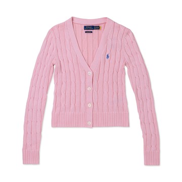 RALPH LAUREN POLO 熱銷V領刺繡小馬麻花開襟外套 上衣(女)-粉色
