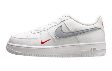 NIKE AIR FORCE 1 LOW WHITE WOLF GREY CRIMSON MINI SWOOSH GS