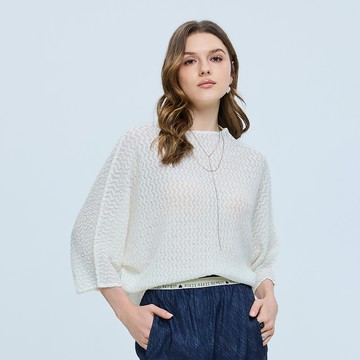 ILEY伊蕾 飛鼠袖皺褶蕾絲上衣(杏；M-L)