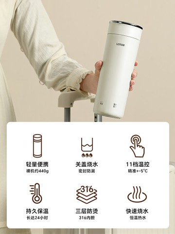 小浣熊便攜式燒水杯辦公室出差旅行不銹鋼電熱燒水壺保溫加熱水壺