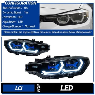 (質量保固）適用于BMW 3系F30F35藍色LED激光勺子汽車大燈改裝件前車燈前照燈