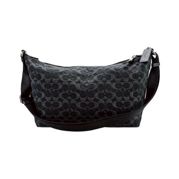 [平輸版] 【COACH】黑色C LOGO 緹花布後拉鍊袋大款水餃斜背男包 真品平輸