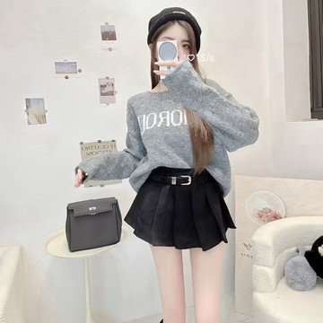 S.T SHOP現貨6750巨好看-百搭配色字母毛衣上衣單品 字母毛衣 保暖 長版 寬鬆毛衣 寬領毛衣 配色毛衣 休閒