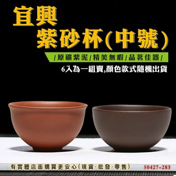 【現貨】茶杯 紫砂杯 宜興紫砂杯(中號)6入組 顏色隨機 功夫茶 茶具 品茗杯 紫泥 柚柚的店