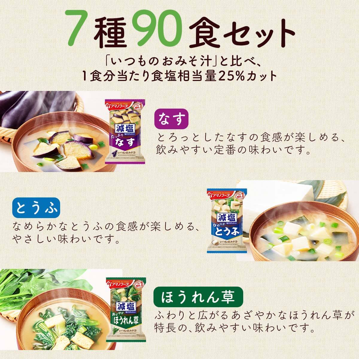 クーポン 配布 アマノフーズ フリーズドライ 味噌汁 減塩 いつものおみそ汁 ７種90食 セット 常温保存 汁物 お年賀 2024 節分