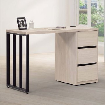 文創集 凱拉曼4尺三抽鐵腳書桌(桌面設置便利插座)-121.2x56.4x80.4-cm免組