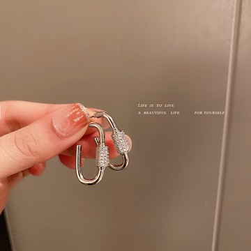 925銀針幾何鋯石耳圈回形針小眾設計冷淡風氣質耳釘潮流時尚耳飾