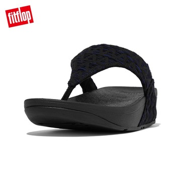 【FitFlop】LULU GEO WEBBING TOE-POST SANDALS 織帶夾腳涼鞋-女(黑色)