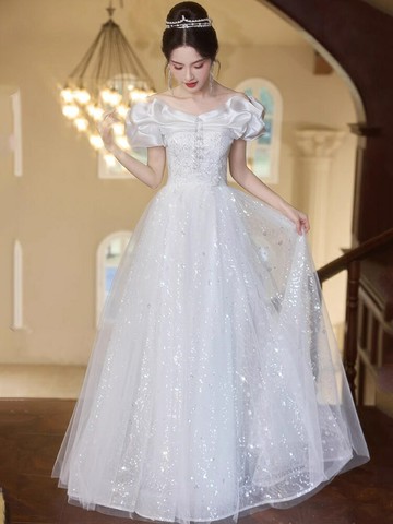 大尺碼晚禮服洋裝 一字肩晚禮服裙2025新款高級感18歲生日成人禮主持人高中畢業演出