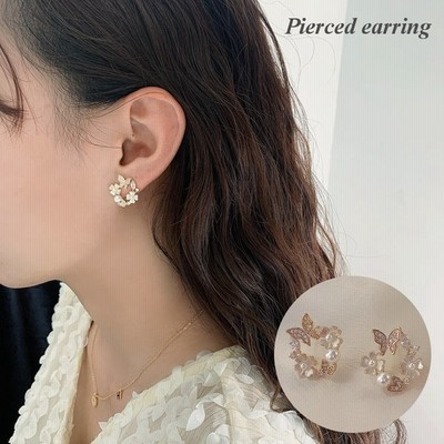 ピアス スタッドピアス ラインストーン 蝶 パール 花 フラワー ブーケ アクセサリー ジュエリー レディース リング 輪 シンプル かわいい ガーリ 通販 Lineポイント最大get Lineショッピング