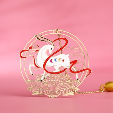 故宮高檔金屬文藝鏤空書簽鹿踏蓮花實用禮物女禮盒 古典中國風文創產品學生用流蘇創意小清新古風小禮品