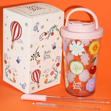 BeanAndBean 碎花農場Tritan手提水杯高顏值吸管杯隨行杯便攜喝水