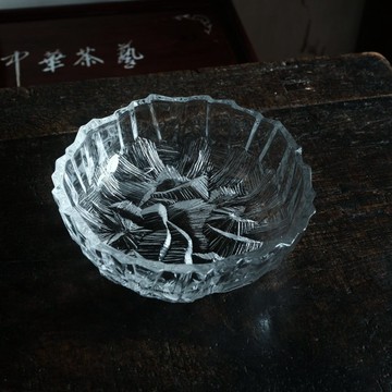 冰塊般設計◆昭和後期 水晶玻璃大缽 點綴生活 素麵 派對 清涼感 透明