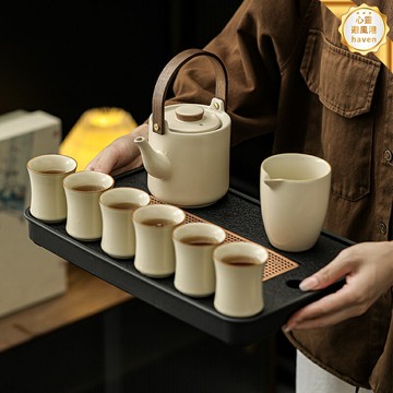 【汝窯開片】提樑壺 功夫茶具套裝 茶壺 茶杯 茶盤 茶道配件 家用辦公室會客 大容量 禮盒裝 一壺多杯