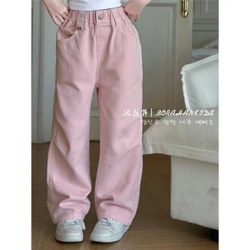 波拉韓童裝女童柔軟牛仔褲2025秋裝小女孩炸街直筒褲兒童休閑褲子