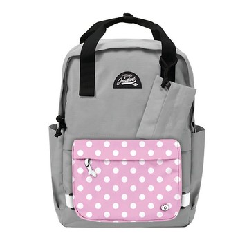 Grinstant混搭可拆組式15.6吋後背包 - 黑白系列 (灰色配波點粉)