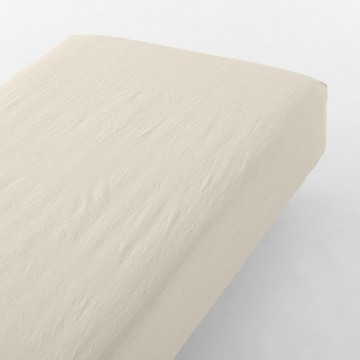 MUJI 無印良品 柔舒水洗棉床包  98 x 198 x 30cm  淺米色