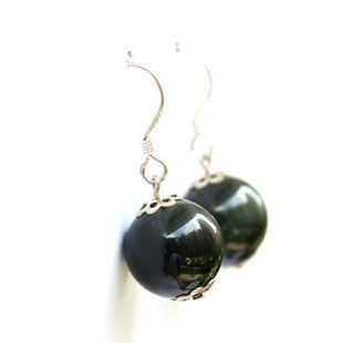 專柜正品天然彩眼黑曜石耳墜 925銀水晶耳墜耳環黑色女耳墜飾品1入